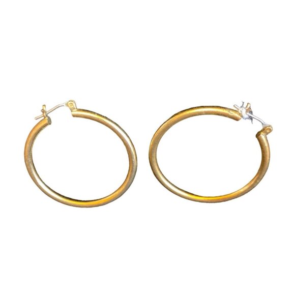 1.25" Hoop Earrings 10K Gold Plated Pierced Tested - Picture 3 of 3